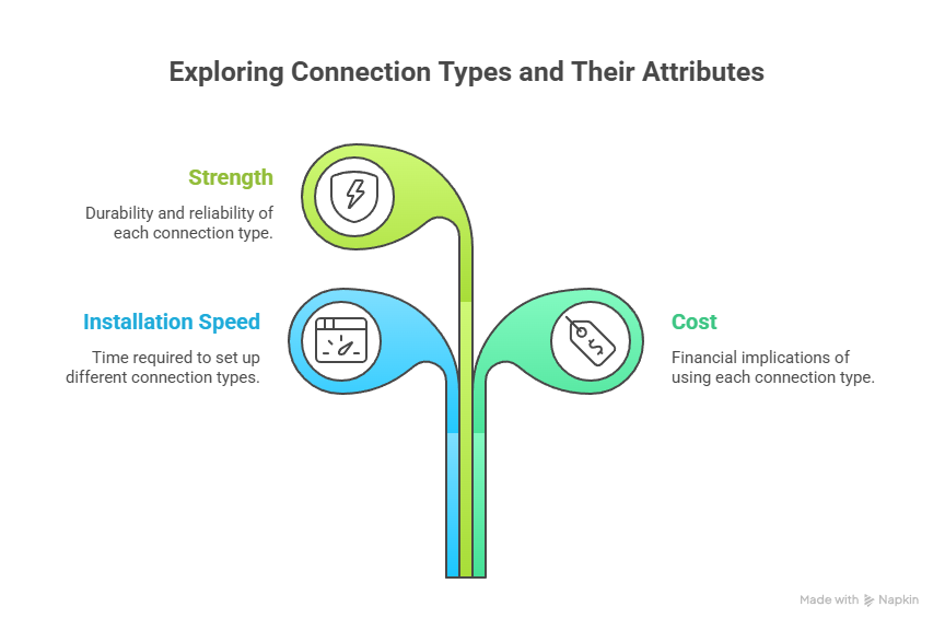 connection types vs. installation speed, cost, and strength image