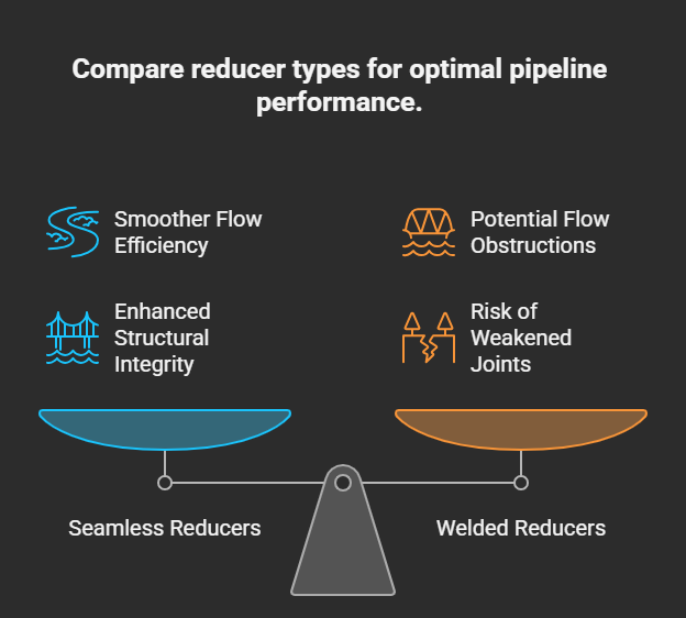 Chart: Flow comparison in pipelines with seamless reducers versus welded reducers.