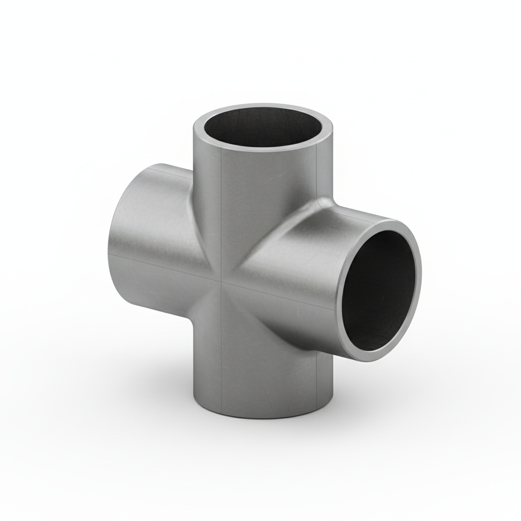 3D illustration of a T-shaped pipe fitting with equal openings on white background