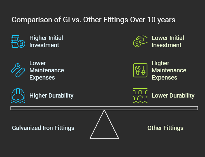 cost comparison of gi fittings vs other fittings over 10 years