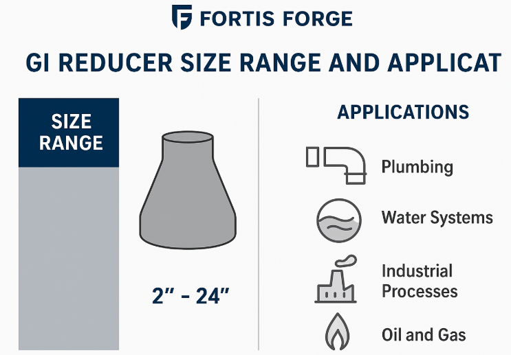 Image of Infographic showing Fortis Forge GI reducer size range and applications