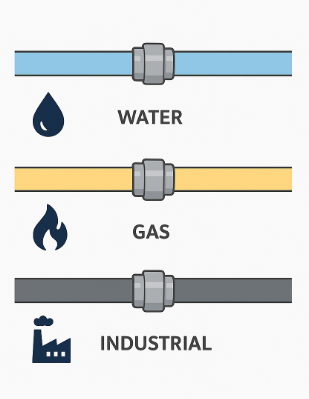 Diagram of GI Socket Reducer in Water and Gas Pipeline – Fortis Forge Branding]