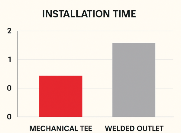 chart comparing installation time – Mechanical Tee vs Welded Outlet