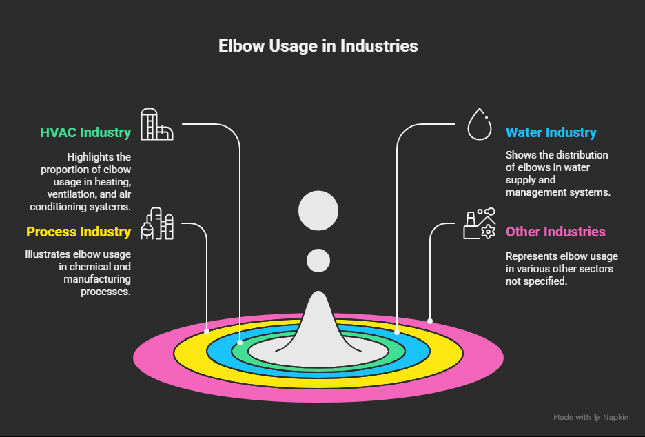 a pie or bar chart showing the distribution of elbow usage by industry (HVAC, water, process, etc.)