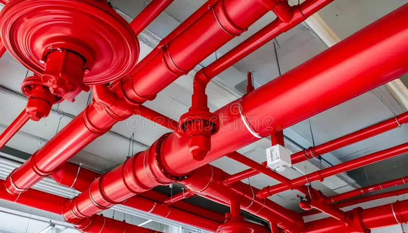 f fire sprinkler pipes with fittings in a commercial building image