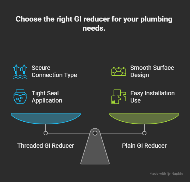 Infographic showing GI Reducer Socket – threaded and plain types