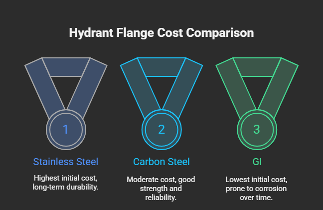 Cost Comparison of GI, Carbon Steel, and Stainless Steel Hydrant Flanges Over 10 Years – Fortis Forge Branding]