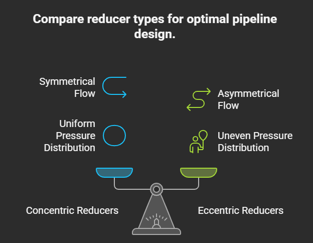 flow comparison of cocentric reducers vs eccentric reducers in horizontal pipeline