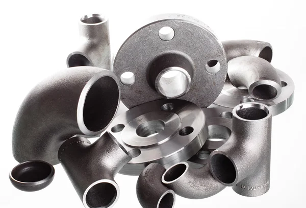Industrial piping with several MS pipe sockets and fittings installed