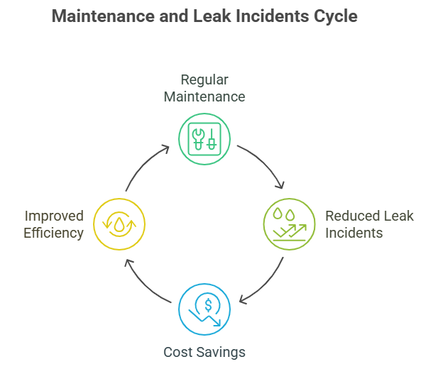 Chart showing reduction in leaks with regular maintenance.