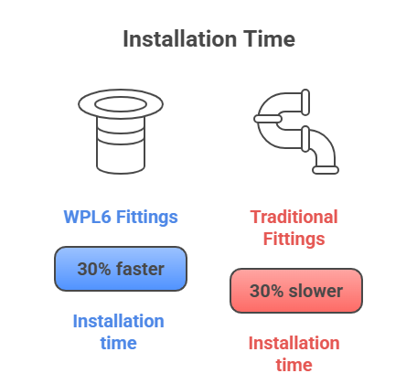 Installation time comparison between WPL6 fittings and traditional fittings