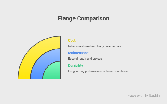 chart comparing cost, maintenance, and durability of lap joint and welded neck flanges