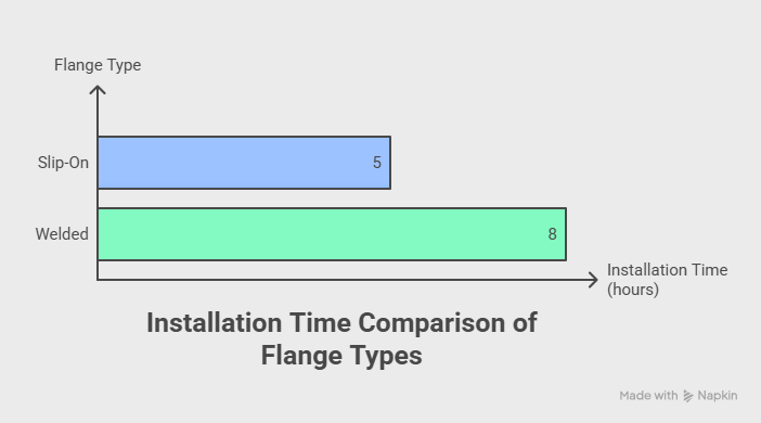 Bar chart showing slip-on flanges have shorter installation time than welded flanges
