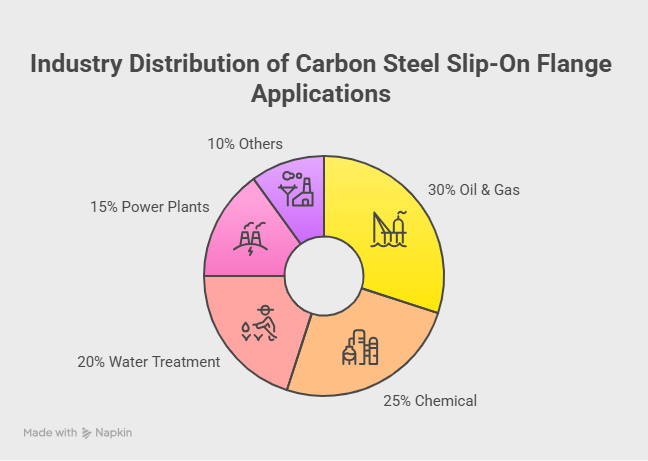 Pie chart illustrating the industry distribution of carbon steel slip-on flange applications.