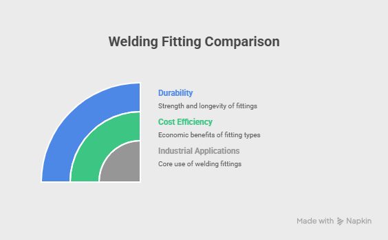 Bar chart comparing durability and cost efficiency of socket weld and butt weld fittings.