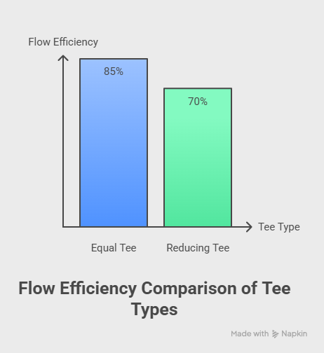 Bar chart showing flow efficiency comparison between two types of pipe fittings