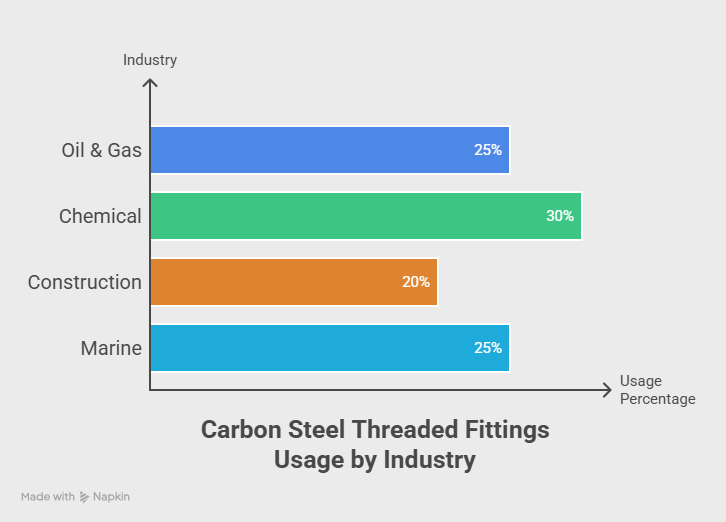 Bar chart showing usage of carbon steel threaded fittings across industries