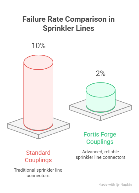 standard couplings vs Fortis Forge couplings in sprinkler lines.